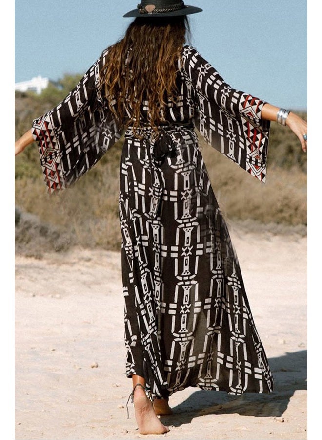 YouKD Women's Bohemian Cardigan Maxi Dress Beach Coverup Robe Long Kimono Robs One Size - Image 3