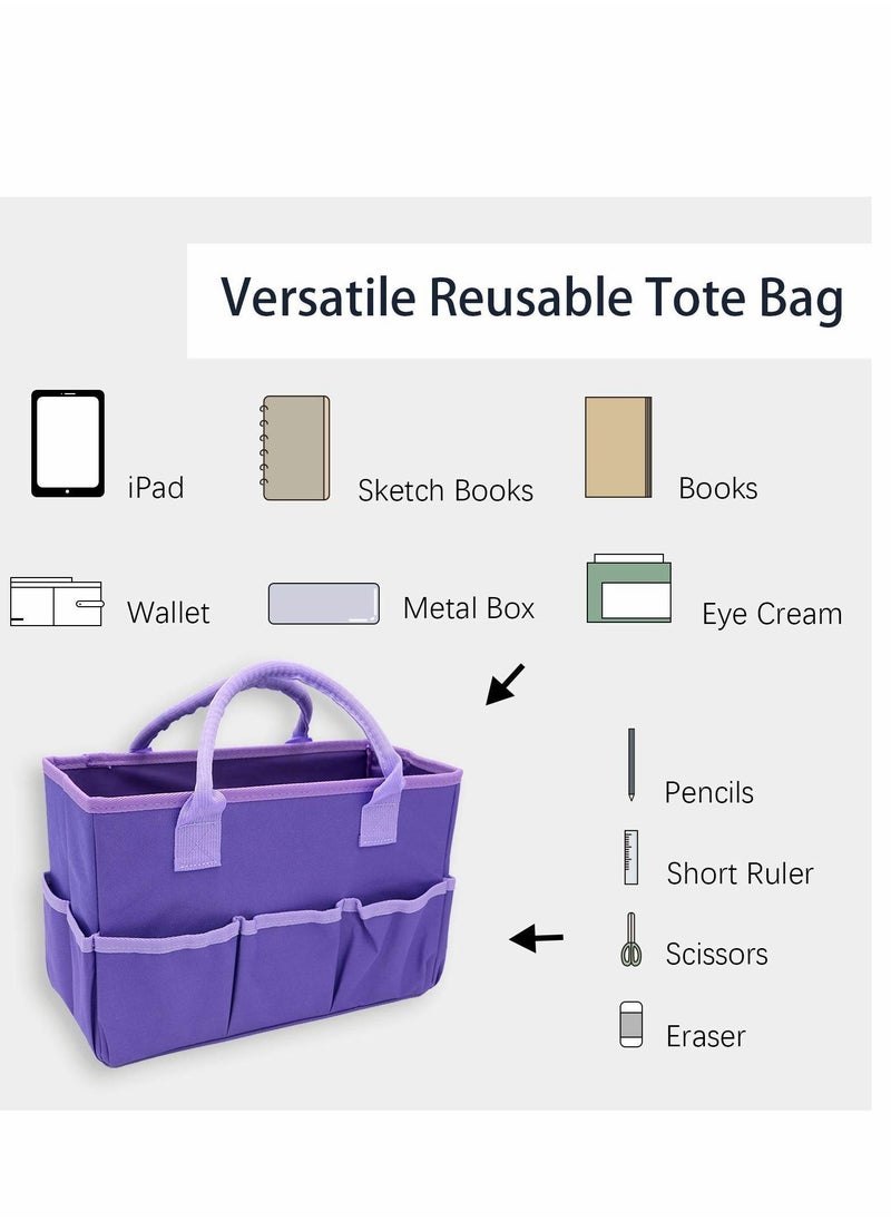 Y&D Organizer Storage Tote Bag for Art and Craft Supplies with Pockets, Purple Oxford Artist, Kid, Teacher  - Image 2
