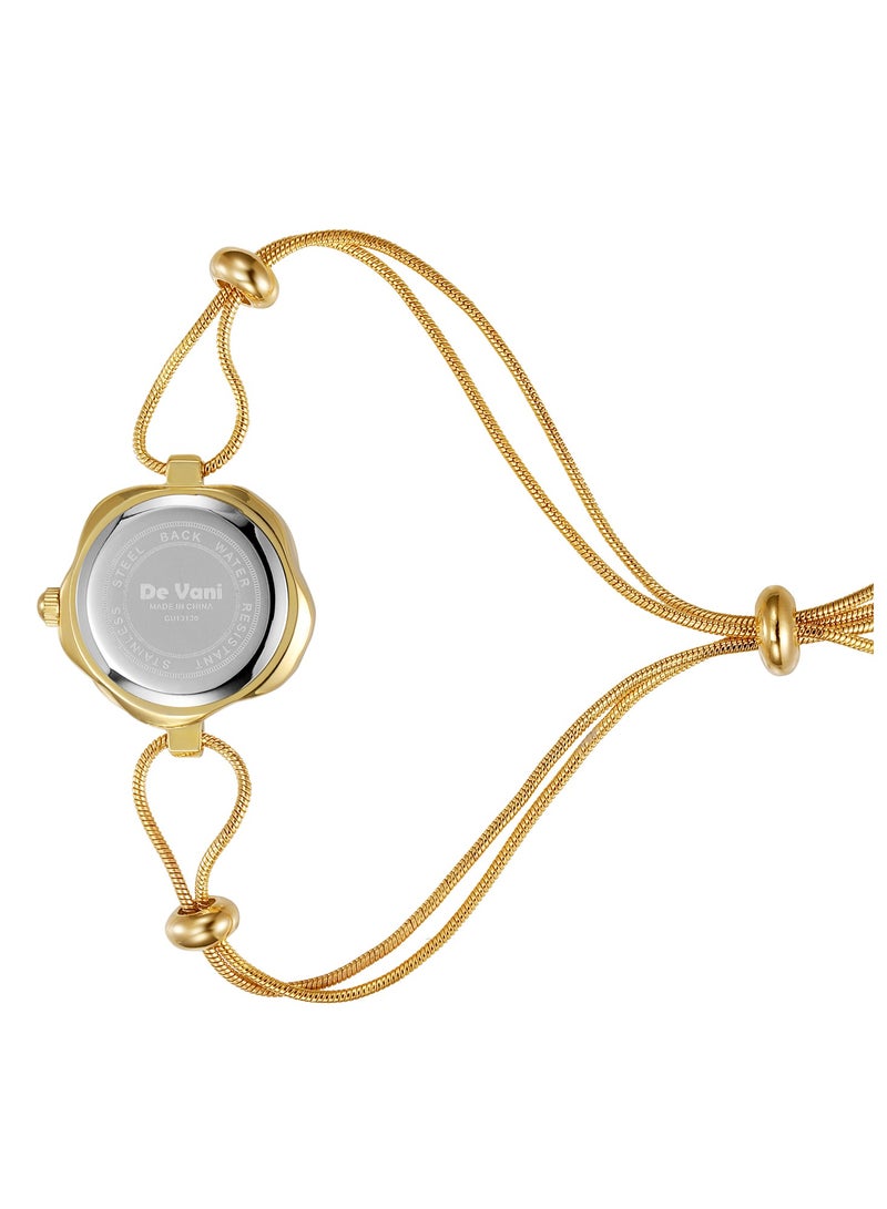 دي فاني ساعة يد للنساء من دي فاني لون ذهبي شريط الساعة بمقاس مرن - Image 3