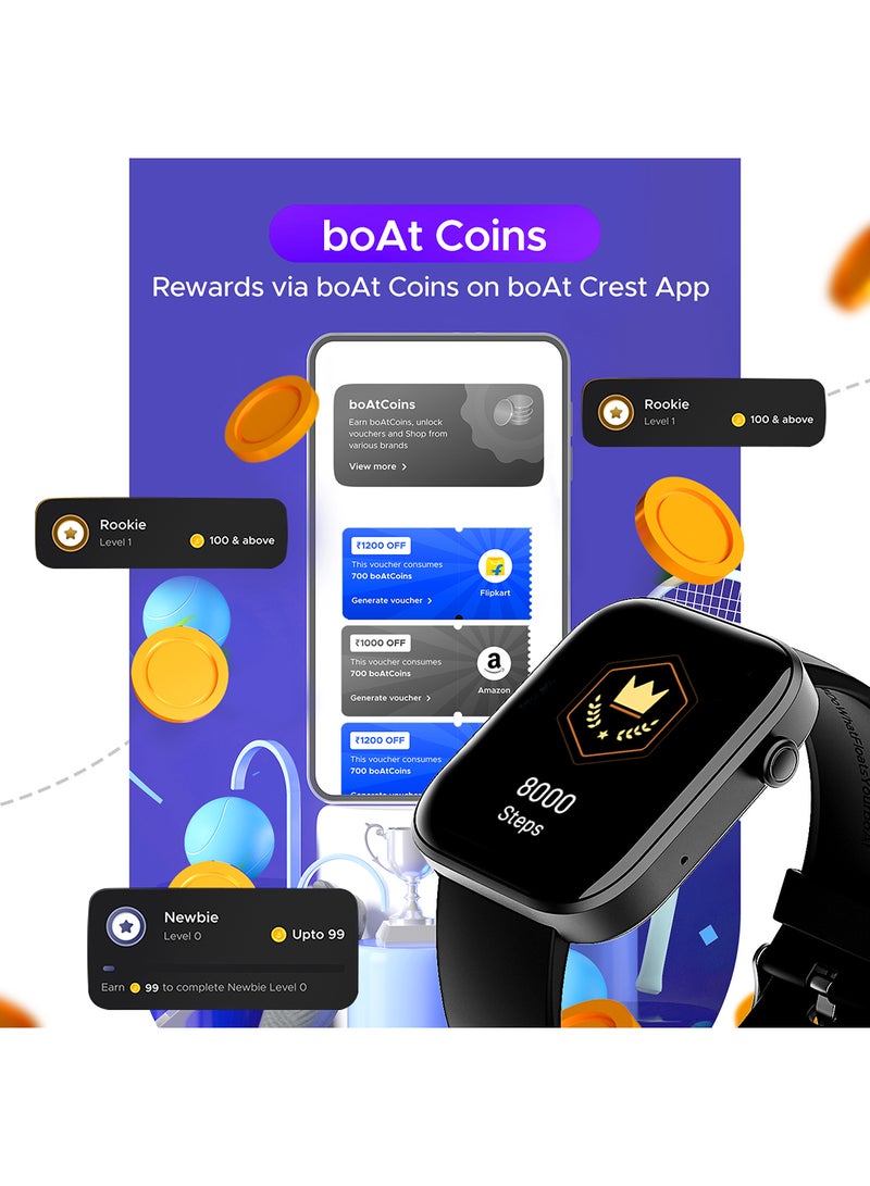 بوات ساعة boAt Wave Call 2 مع شاشة HD بحجم 1.83 بوصة، مكالمات بلوتوث متقدمة، استوديو واجهة الساعة المخصصة، عملات، أكثر من 700 وضع نشط، نتائج كريكيت مباشرة، ساعة ذكية للرجال والنساء - Image 2
