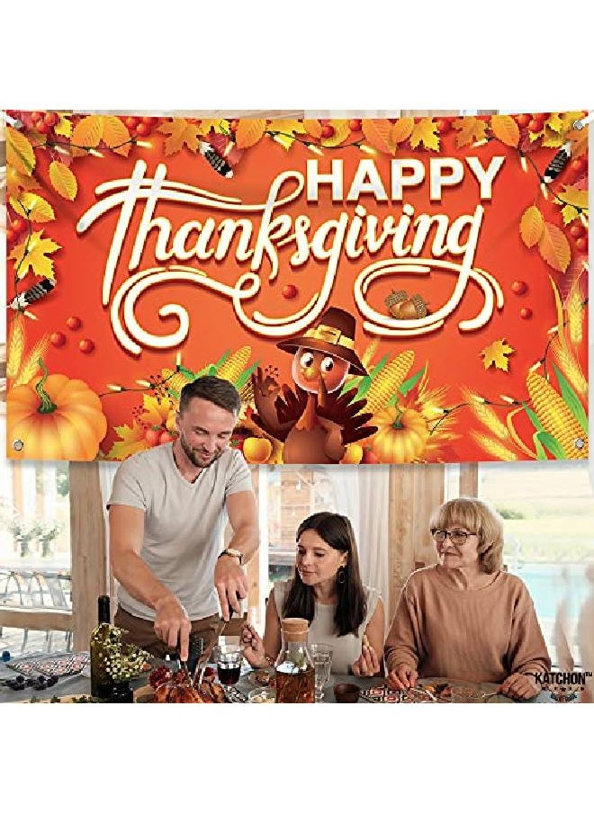 KATCHON Xtralarge Happy Thanksgiving Banner 72X44 Inch Thanksgiving Decorations | Thanksgiving Banner Decorations For Home | Autumn Fall Thanksgiving Backdrop Thanksgiving Party Decorations Indoor Outdoor  - Image 3