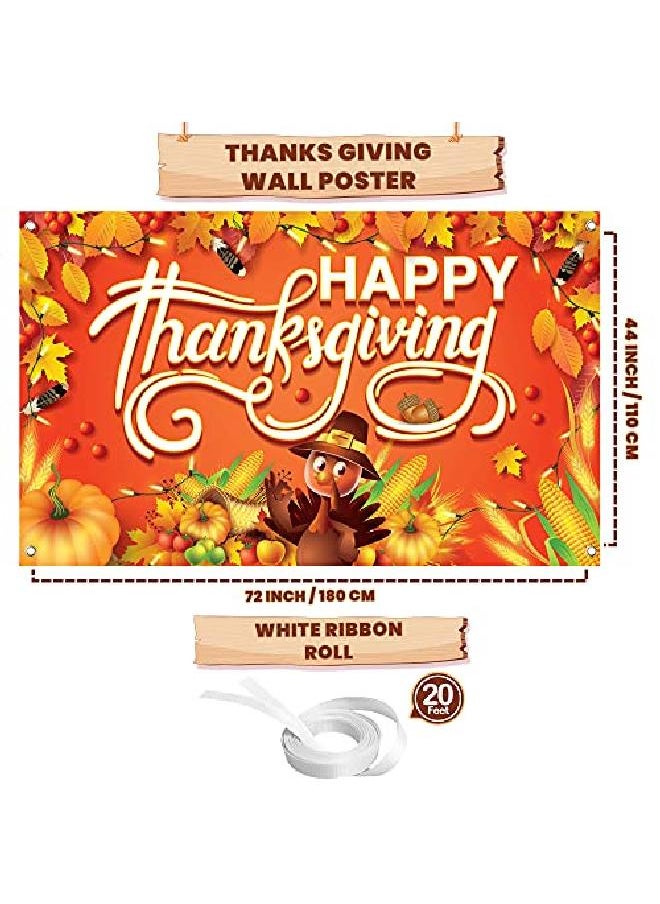 KATCHON Xtralarge Happy Thanksgiving Banner 72X44 Inch Thanksgiving Decorations | Thanksgiving Banner Decorations For Home | Autumn Fall Thanksgiving Backdrop Thanksgiving Party Decorations Indoor Outdoor  - Image 4