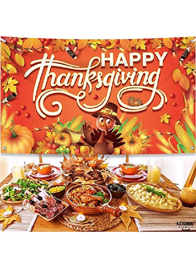 KATCHON Xtralarge Happy Thanksgiving Banner 72X44 Inch Thanksgiving Decorations | Thanksgiving Banner Decorations For Home | Autumn Fall Thanksgiving Backdrop Thanksgiving Party Decorations Indoor Outdoor  - Image 2