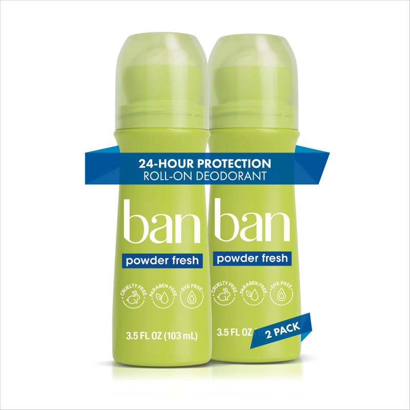 Ban Invisible Roll-on Antiperspirant Deodorant for Women and Men, 24-hour Underarm Odor & Sweat Protection, Powder Fresh, 3.5 Oz, Pack of 2 - Image 1