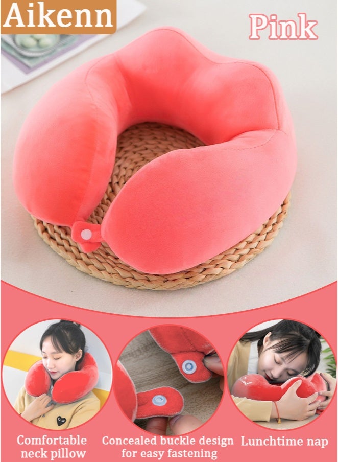 Aikenn Travel Pillow Memory Foam Neck Pillow Airplane Neck Pillow Neck & Head Support Pillow with Storage Bag Suitable for Sleeping Rest(Pink) - Image 1
