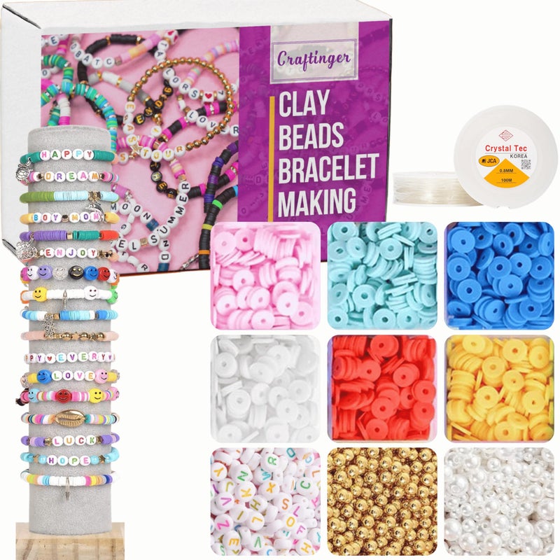 Craftinger1500+ Fimo Clay & Alphabet, Pearl , Gold Beads for Jewellery Making Kit, Colorful Beads Set for Kids with Elastic Strin DIY Craft Bracelet Necklace Making for Girls Age 6-12 Years Old, Set for Adults - Image 5