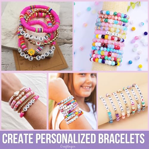 Craftinger1500+ Fimo Clay & Alphabet, Pearl , Gold Beads for Jewellery Making Kit, Colorful Beads Set for Kids with Elastic Strin DIY Craft Bracelet Necklace Making for Girls Age 6-12 Years Old, Set for Adults - Image 3