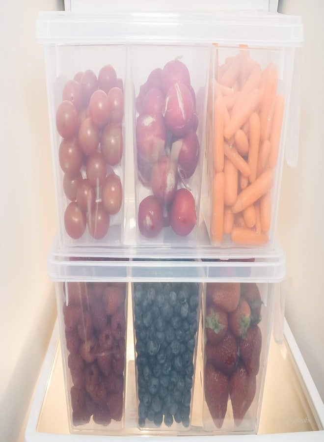 BGVT Plastic 3 in 1 Separable Section Rectangular Fridge Storage Rack Organizer with Lid & Handle for Refrigerator Desk (White) - Set of 2 - Image 4