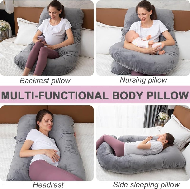 TaiBest U Shaped Full Body Pregnancy Pillow with Removable Cover for Maternity Women,Pregnancy Pillows for Sleeping,Support for Back, Legs, Belly,55 Inch Pregnancy Pillow for Women (Cotton, Grey) - Image 5