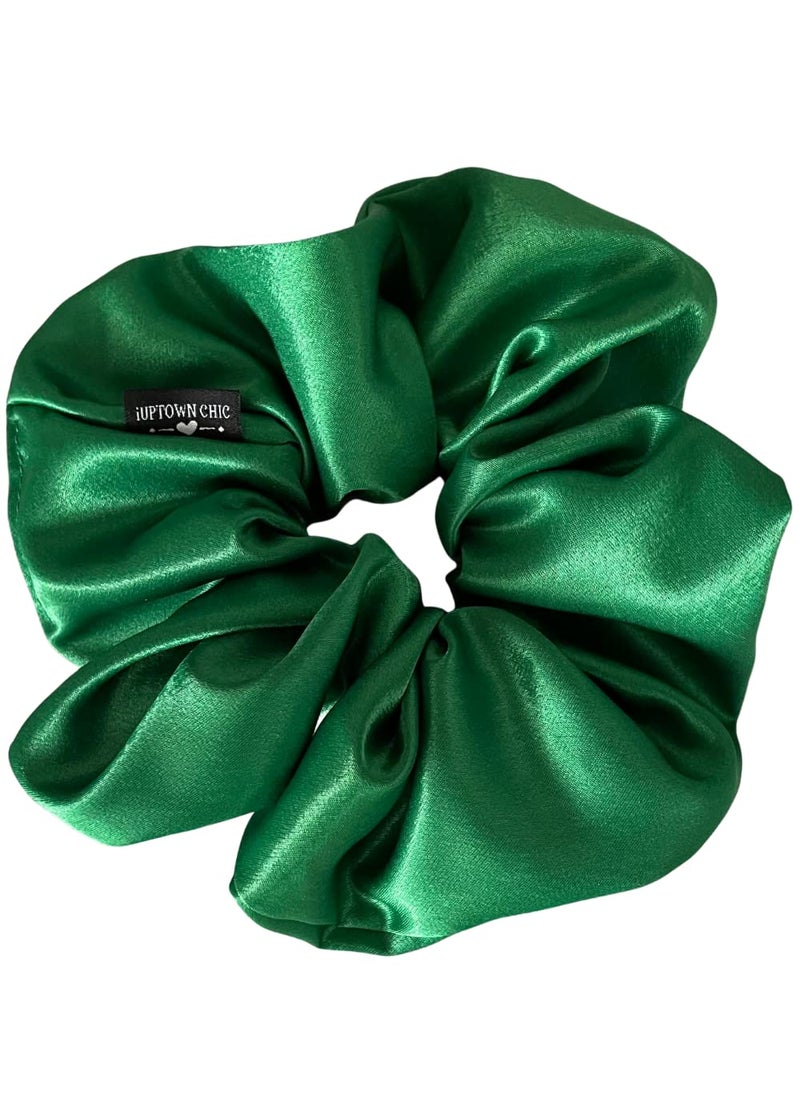 IUPTOWN CHIC - Jumbo Oversized XL Satin Scrunchies for Women Girls Frizz Prevention Sleep Hair Holder Large Elastic Ties Band for Ponytail Bun Satin Hair Ties for Breakage Prevention Green - Image 1