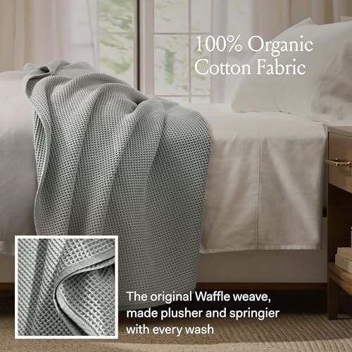 BOLL & BRANCH BOLL BRANCH Waffle Bed Blanket KingCal King Pewter Luxury 100 Organic Cotton Soft Lightweight and Breathable Textured Waffle Weave - Image 3