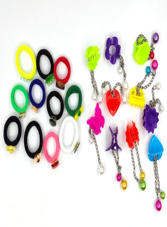 Hivata Rubber Band 10pc & Hair Claw 10pc Smooth Elastic Cotton Stretch For Curly Hair Band Ties Soft Hair Accessories Ponytail Holders Trending Ties School Wear Clutcher Multi Color in Women & Girls - Image 1