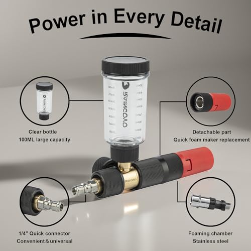 Raincovo Pure Pro Foam Cannon for Pressure Washer, Adjustable Nozzle with 1/4” Quick Connector, Power Washer Soap Cannon for Car Detail, Additional 1.1mm Orifice Nozzle - Image 5