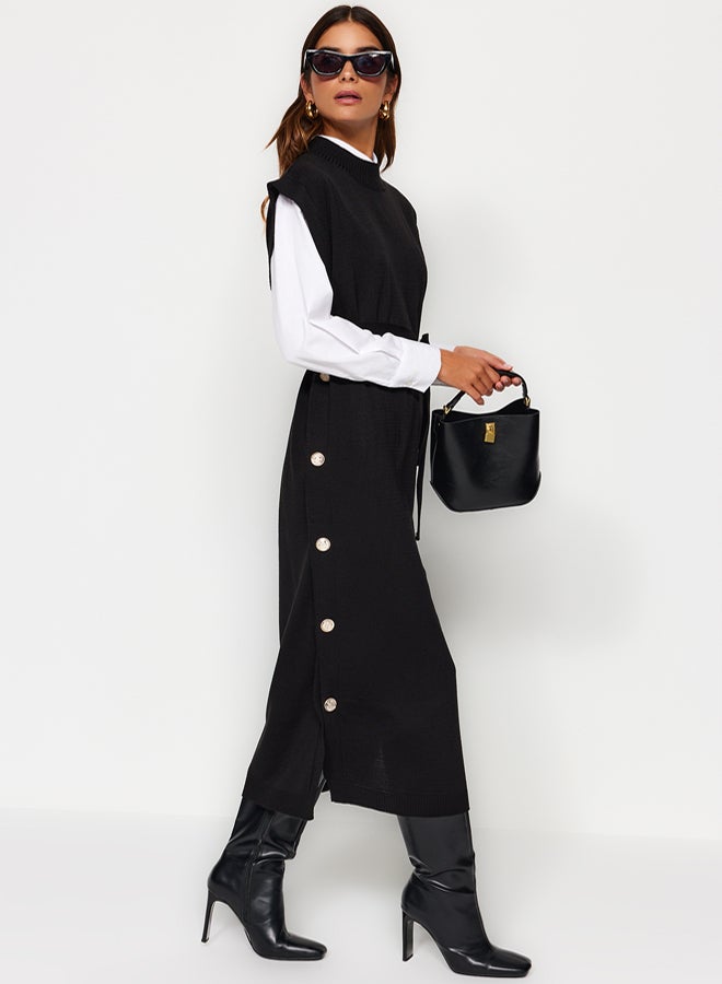 trendyol Black Button Detailed Knitwear Sweater Dress - Image 1