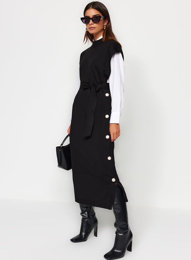trendyol Black Button Detailed Knitwear Sweater Dress - Image 3