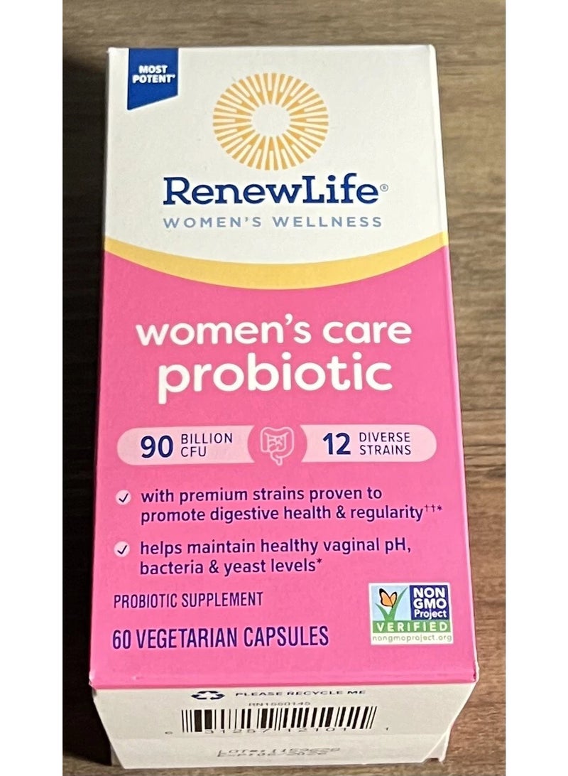بروبيوتيك رينيو لايف للعناية بالمرأة 90 مليار وحدة تشكيل مستعمرة، 12 سلالة متنوعة، 60 كبسولة نباتية - Image 1