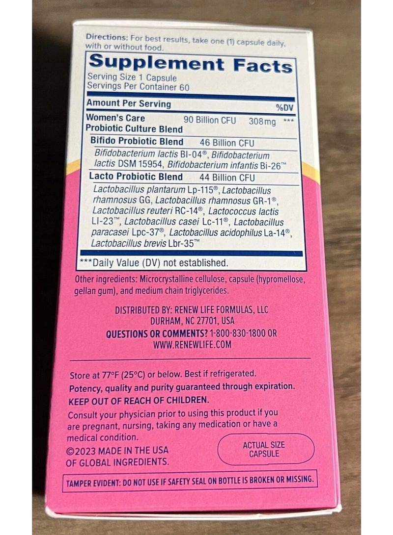 بروبيوتيك رينيو لايف للعناية بالمرأة 90 مليار وحدة تشكيل مستعمرة، 12 سلالة متنوعة، 60 كبسولة نباتية - Image 2