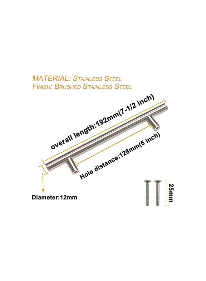 The Bros Home Building Store 10 PCS 128mm(5inch) Hole Centers Stainless Steel Kitchen Cabinet Door Handles and Pulls Cabinet Knobs Length 192mm(7.5inch) Brushed Nickel - Image 2