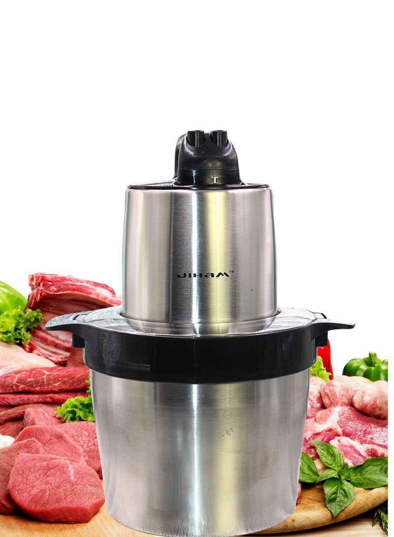 JIHAM Meat Food Chopper, Electric Meat Chopper with 3500w Powerful Motor, 8L Stainless Steel, 2 Speed Levels, Safety intertock, Multi Chopper for Meat, Fruits, Vegetables (Stainless steel) - Image 1