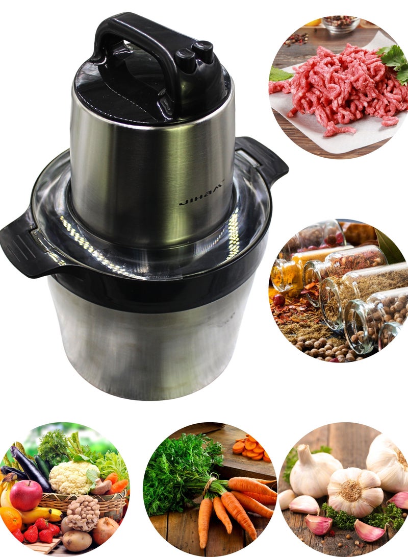 JIHAM Meat Food Chopper, Electric Meat Chopper with 3500w Powerful Motor, 8L Stainless Steel, 2 Speed Levels, Safety intertock, Multi Chopper for Meat, Fruits, Vegetables (Stainless steel) - Image 4