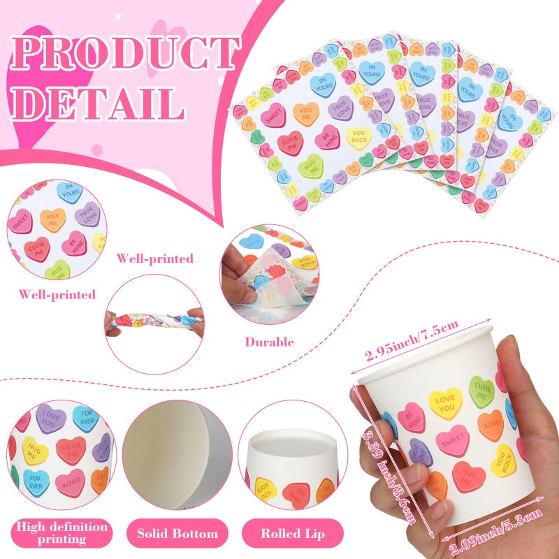 73Hours 350 Pcs Valentine's Day Tableware Sets Conversation Heart Paper Plates Valentines Plates Napkins Cups Disposable Colorful Heart Candy Dinnerware for Valentine Weddings Birthday, Serve 50 - Image 3