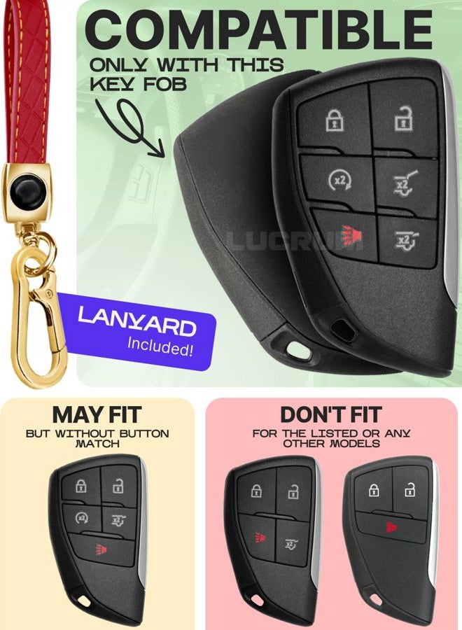 Lucrum غطاء مفتاح لسيارات GMC و Chevy وسلسلة مفاتيح جلدية - غلاف مفتاح TPU لسيارات Suburban و Acadia و Sierra و Tahoe و Yukon - 2014-2025، أحمر - Image 2