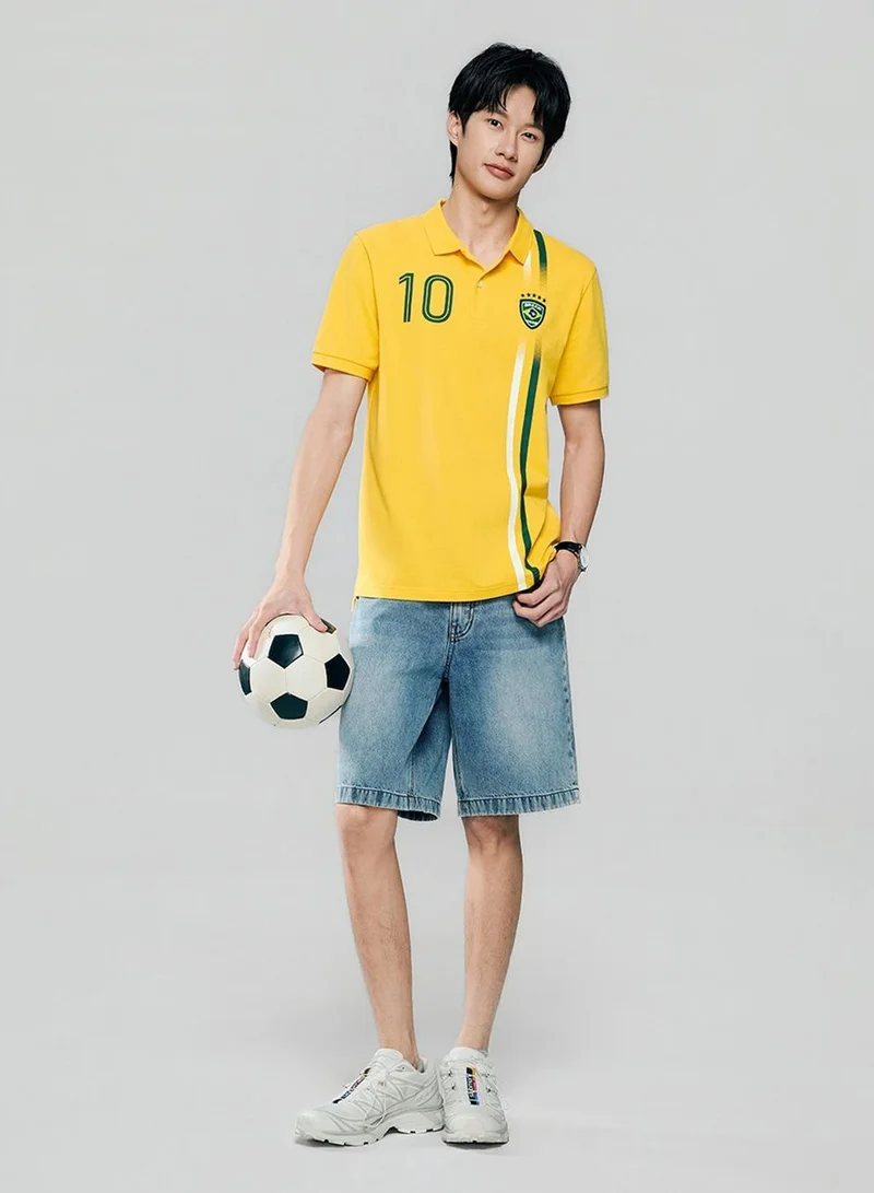 GIORDANO Men Slim Cotton Blend World Cup Limted Edition Polo