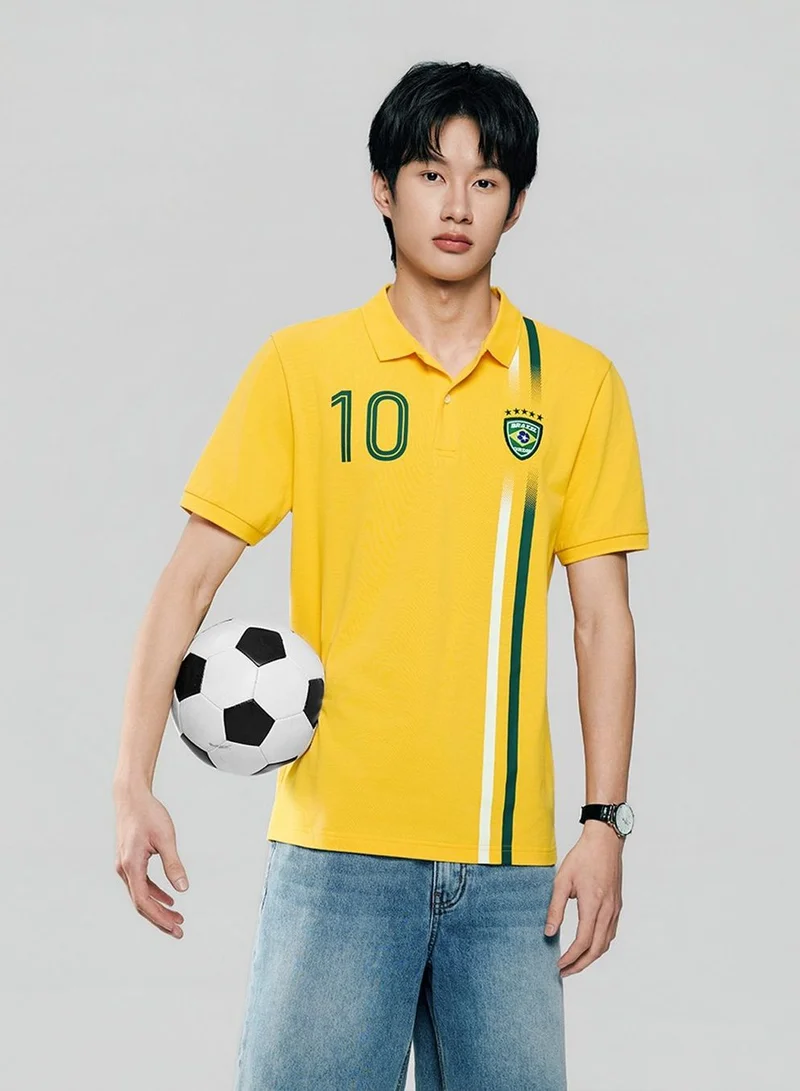 GIORDANO Men Slim Cotton Blend World Cup Limted Edition Polo