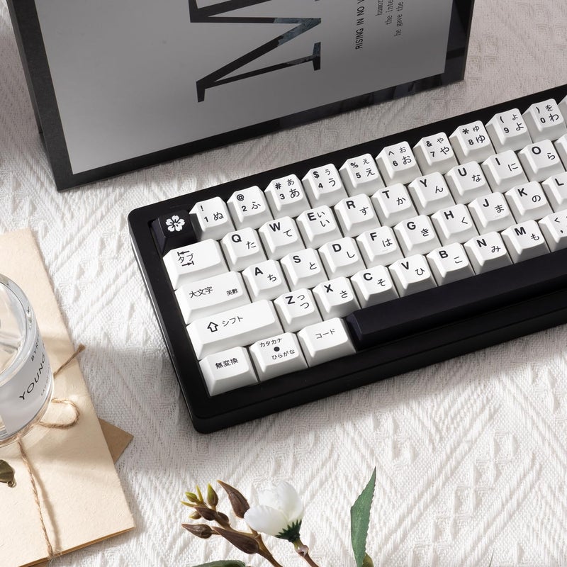 TIMSEKER 127 Keys Minimalist Black and White Japanese Keycap Set, PBT Material Cherry Profile Keycap, Dye Sublimation Custom Key Cap for ANSI Layout Mechanical Gaming Keyboard - Image 4