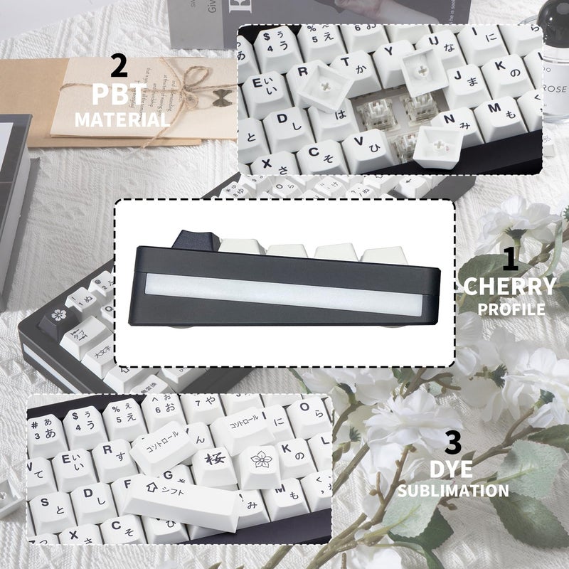 TIMSEKER 127 Keys Minimalist Black and White Japanese Keycap Set, PBT Material Cherry Profile Keycap, Dye Sublimation Custom Key Cap for ANSI Layout Mechanical Gaming Keyboard - Image 3