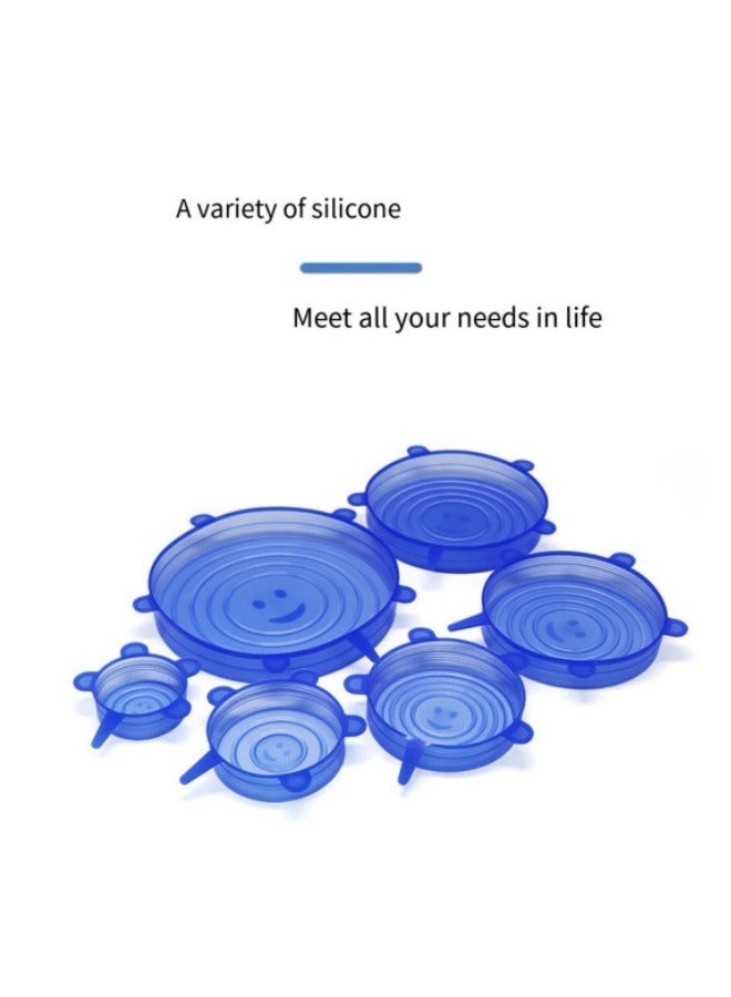 6Pcs Set Of Silicone Fresh-Keeping Lids, Food Cover, Stretch Bowl Lids, Dust-Proof Silicone Fresh-Keeping Lids, Sealing Lids Blue  - Image 3