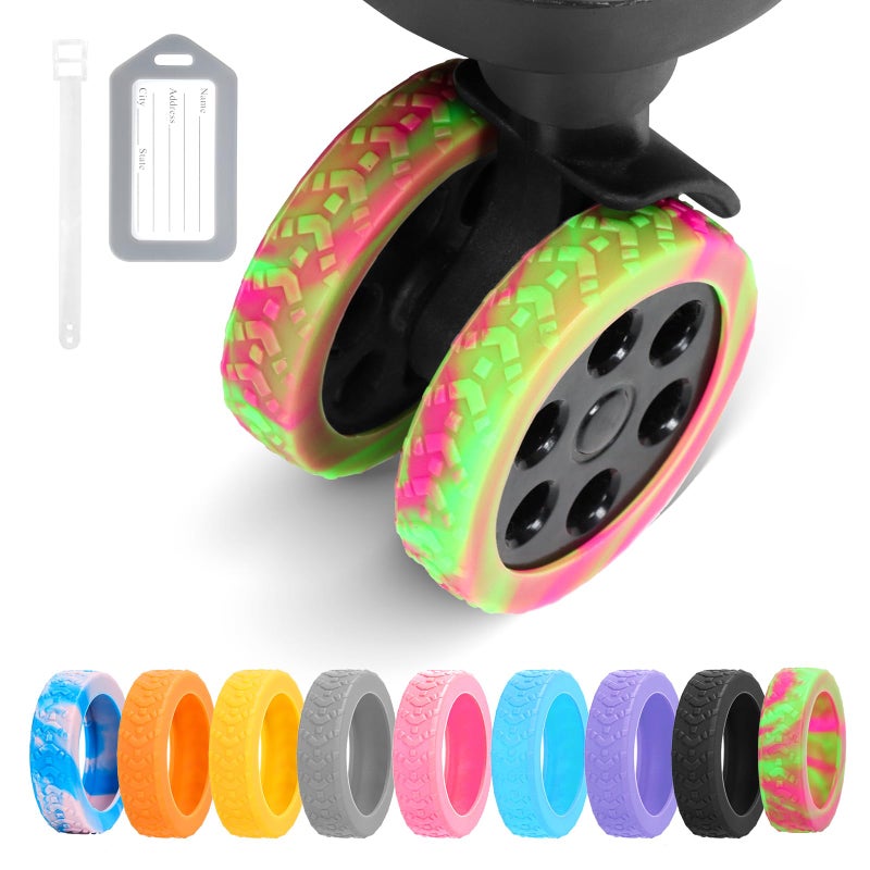 DIGIGRE Luggage Wheel Covers, 8 PCS Silicone Wheel Protector Covers for 2-2.6 inches 8-Spinner Wheels, Wear-Resistant, Anti-Noise, Pink+Green - Image 1