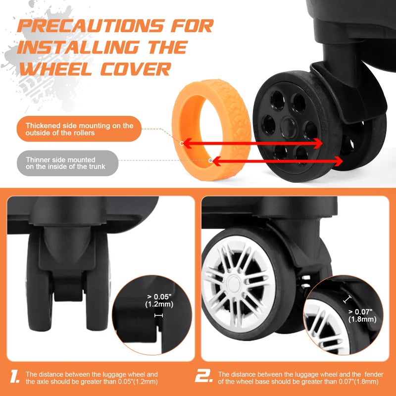 DIGIGRE Luggage Wheel Covers, 8 PCS Silicone Wheel Protector Covers for 2-2.6 inches 8-Spinner Wheels, Wear-Resistant, Anti-Noise, Pink+Green - Image 4