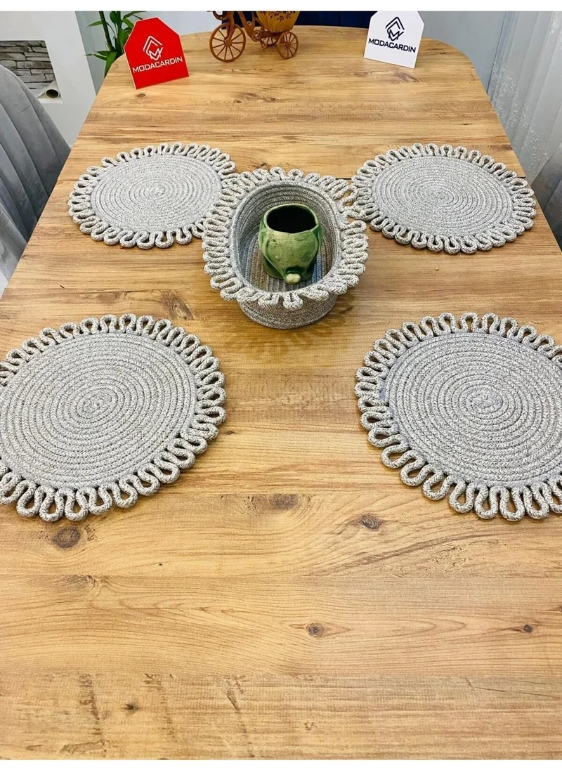 BDZ Deri BDZ Leather Jute Wicker American Service Plate and Basket 5 Pieces