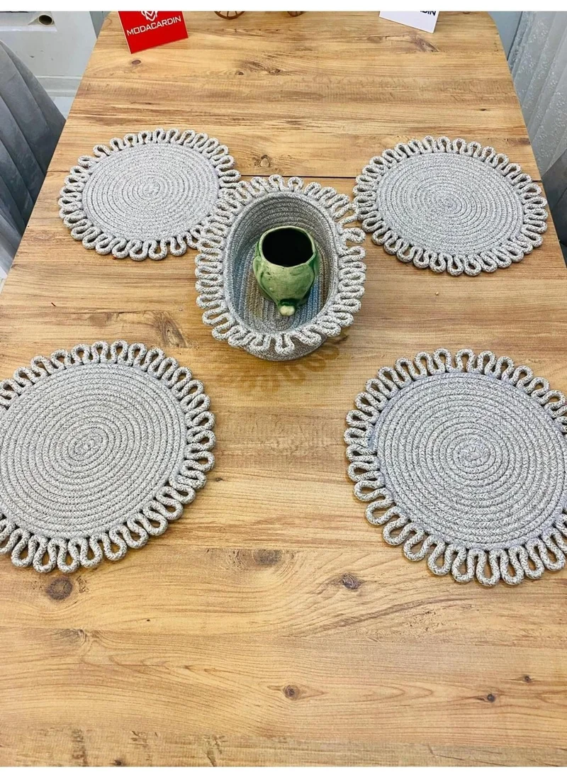 BDZ Deri BDZ Leather Jute Wicker American Service Plate and Basket 5 Pieces