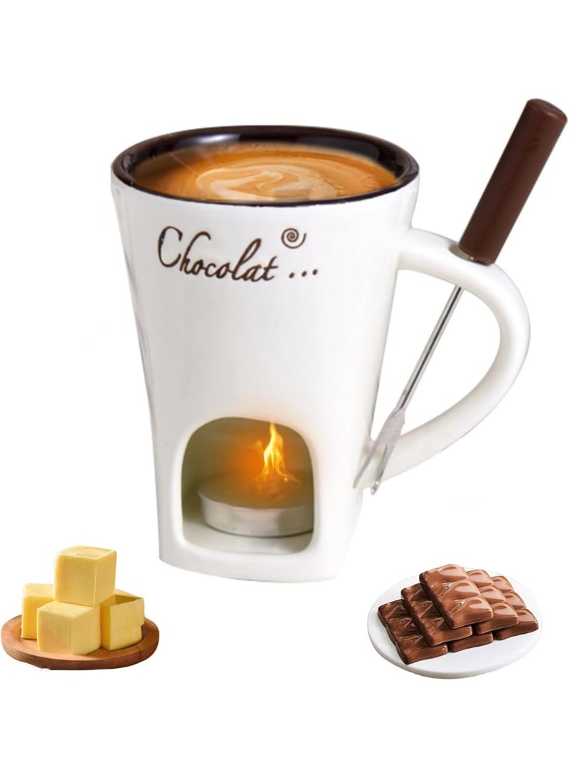 Cheese fondue cups, chocolate fondue cups, with forks and candles, ceramic chocolate fondue cups, mini chocolate cheese fondue cups - Image 1