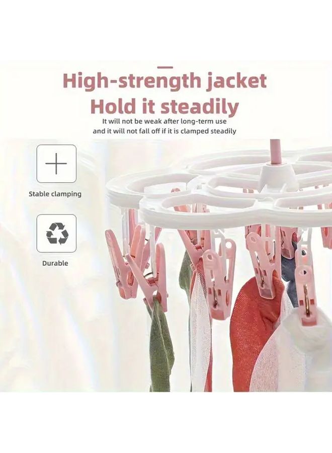 Pink 360 Rotating Hanging Clothes Rack With 16 Windproof Pins For Socks Bras Underwear - Image 2