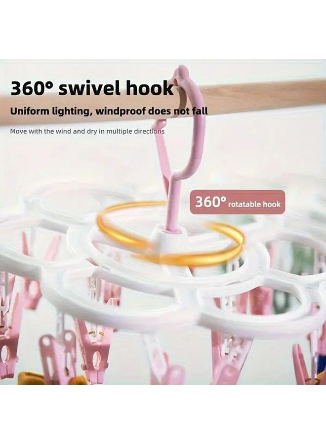 Pink 360 Rotating Hanging Clothes Rack With 16 Windproof Pins For Socks Bras Underwear - Image 5