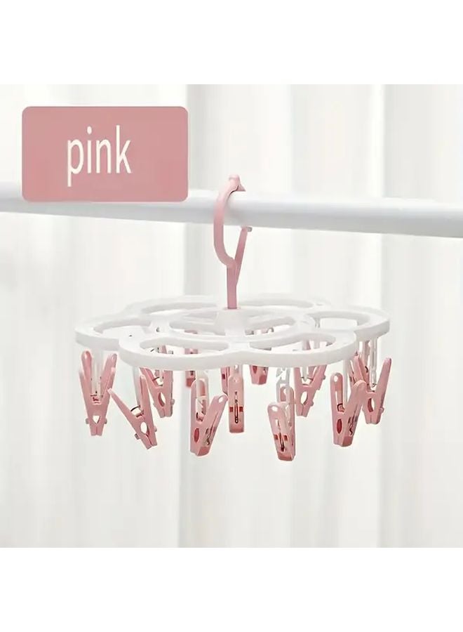 Pink 360 Rotating Hanging Clothes Rack With 16 Windproof Pins For Socks Bras Underwear - Image 1