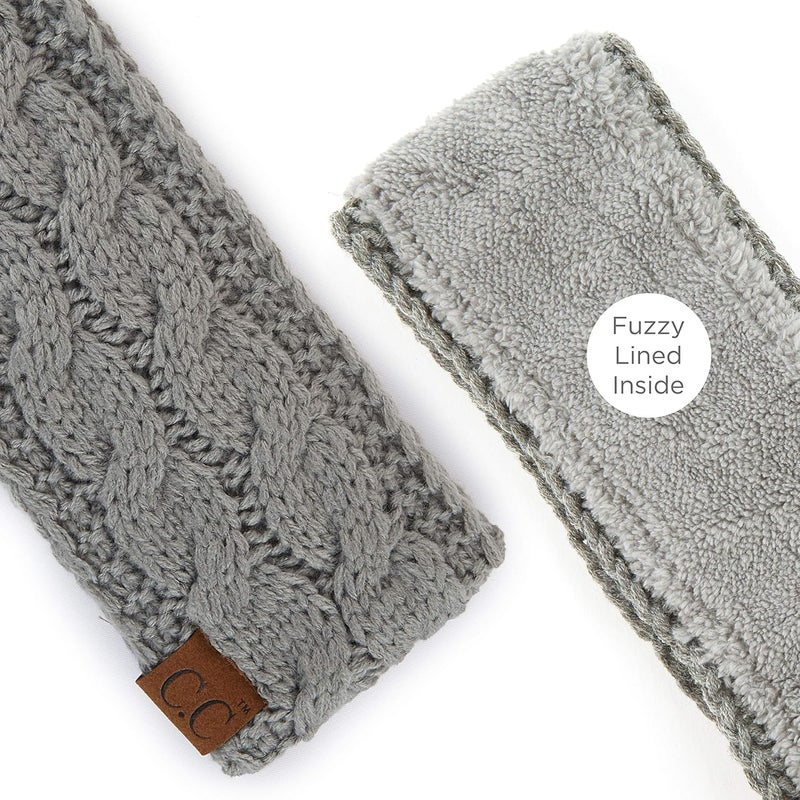 Cc Winter Fuzzy Fleece Lined Thick Knitted Diagonal Stripes Criss-Cross Pattern Headband Headwrap (HW-2060) - Image 3