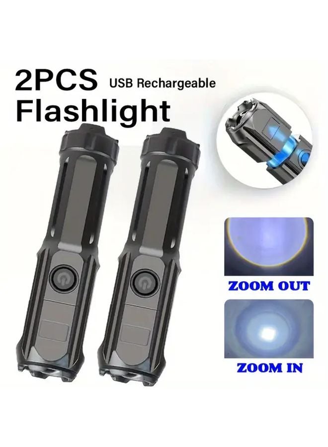 2pcs Portable USB Rechargeable LED Flashlight for Camping Hiking Emergency - Image 1