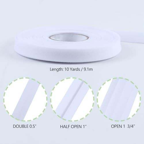 Kexinglu 1/2 Inch Double Fold Bias Tape, 10 Yards Bias Binding Tape Fabric Tape for Sewing Hemming Seaming Quilting Piping (White) - Image 2