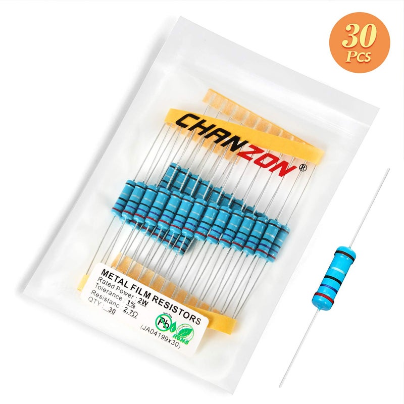 CHANZON 30pcs 2W 2.7 Ω ohm 2r7 Metal Film Fixed Resistor 0.01 ±1% Tolerance 2.7R MF Through Hole Resistors Current Limiting Rohs Certificated - Image 5