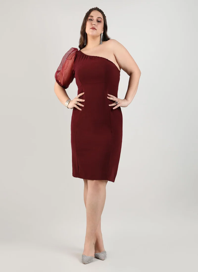 Instafab Plus Solid Dress With Organza Detail