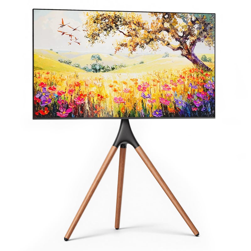 ECOTINY Artistic Easel TV Stand for 43-65 Inch TVs, 180Â° Swivel Tripod TV Stand up to 88 lbs, Floor TV Mount with Cable Management for Bedroom, Living Room and Corner, Max VESA 600 x 400mm, HW1290BK - Image 1