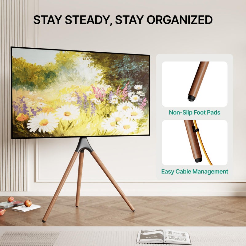 ECOTINY Artistic Easel TV Stand for 43-65 Inch TVs, 180Â° Swivel Tripod TV Stand up to 88 lbs, Floor TV Mount with Cable Management for Bedroom, Living Room and Corner, Max VESA 600 x 400mm, HW1290BK - Image 5