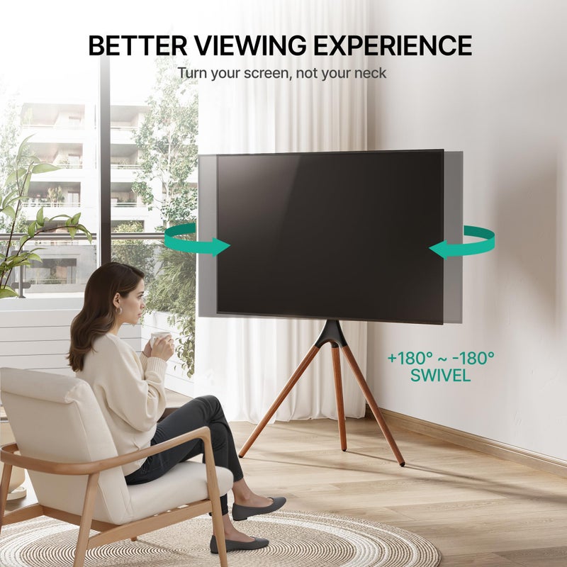 ECOTINY Artistic Easel TV Stand for 43-65 Inch TVs, 180Â° Swivel Tripod TV Stand up to 88 lbs, Floor TV Mount with Cable Management for Bedroom, Living Room and Corner, Max VESA 600 x 400mm, HW1290BK - Image 3