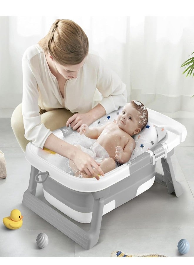 Richtots Premium Foldable & Collapsible Baby Bathtub,Baby Bath Tub with Soft Cushion,Baby Bathtub for Newborn to Toddler 0-36 Months,Portable Travel Baby Tub with No-Slip Feet,Baby Shower Gifts,Grey - Image 2