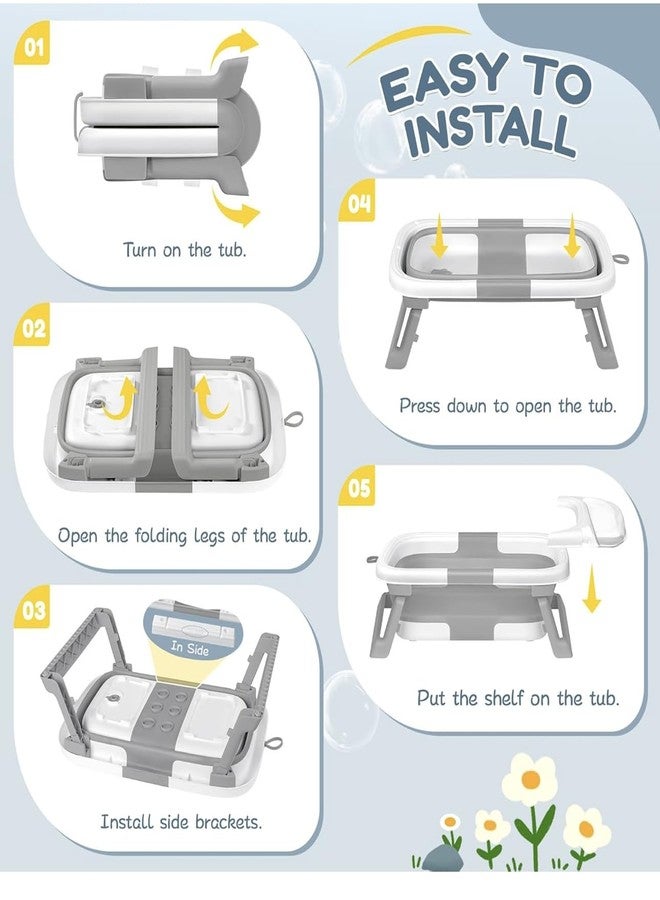 Richtots Premium Foldable & Collapsible Baby Bathtub,Baby Bath Tub with Soft Cushion,Baby Bathtub for Newborn to Toddler 0-36 Months,Portable Travel Baby Tub with No-Slip Feet,Baby Shower Gifts,Grey - Image 3