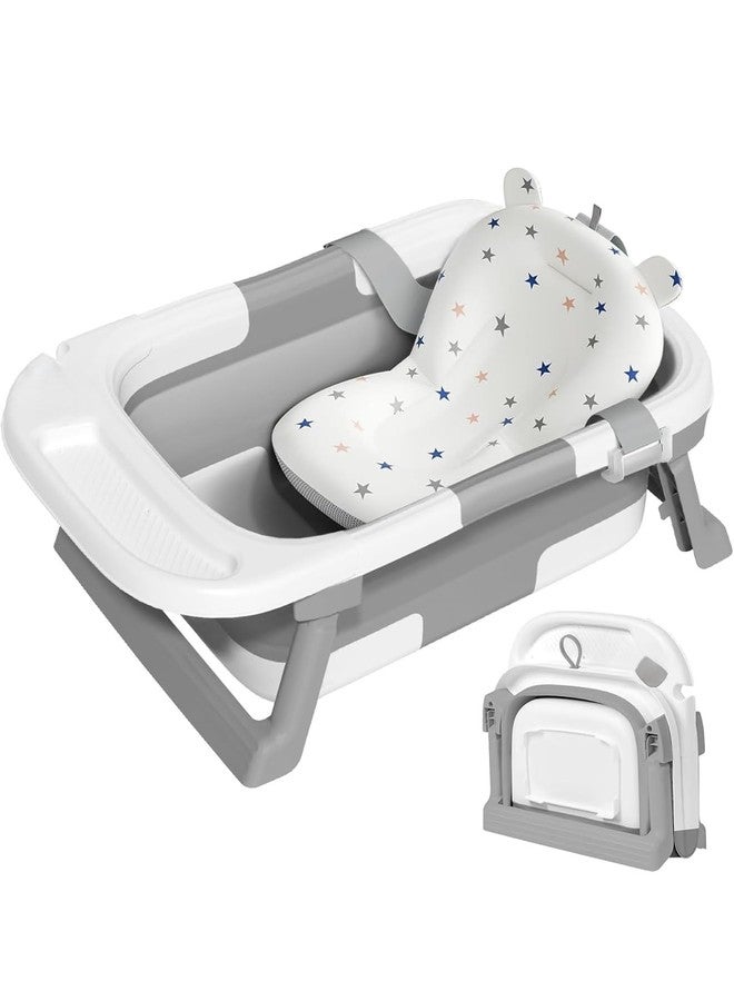 Richtots Premium Foldable & Collapsible Baby Bathtub,Baby Bath Tub with Soft Cushion,Baby Bathtub for Newborn to Toddler 0-36 Months,Portable Travel Baby Tub with No-Slip Feet,Baby Shower Gifts,Grey - Image 1